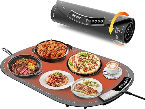 Bandeja de calentamiento eléctrica, alfombrilla plegable para calentar alimentos con 7 ajustes de temperatura y temporizador de 1 a 4 horas,