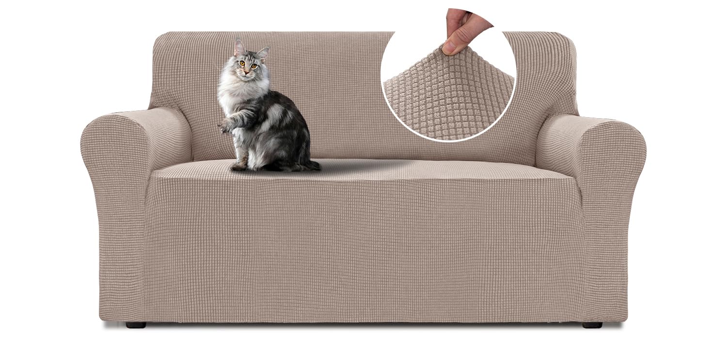 BellaHills Copri Divano 2 Posti con Braccioli(140-172cm), Copridivani Elasticizzato Antiscivolo, Universale Moderno Copri Divano AntiGraffio, Sofa Cover Antimacchia, Sabbia