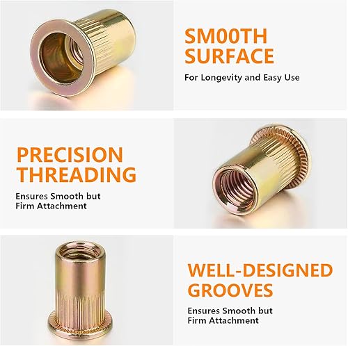 Miniatura 10 de FOREVTL Herramienta de tuerca de remache - Kit de tuercas de remache de 16 pulgadas con 13 mandriles métricosSAE, 150 tuercas de remache y estuche