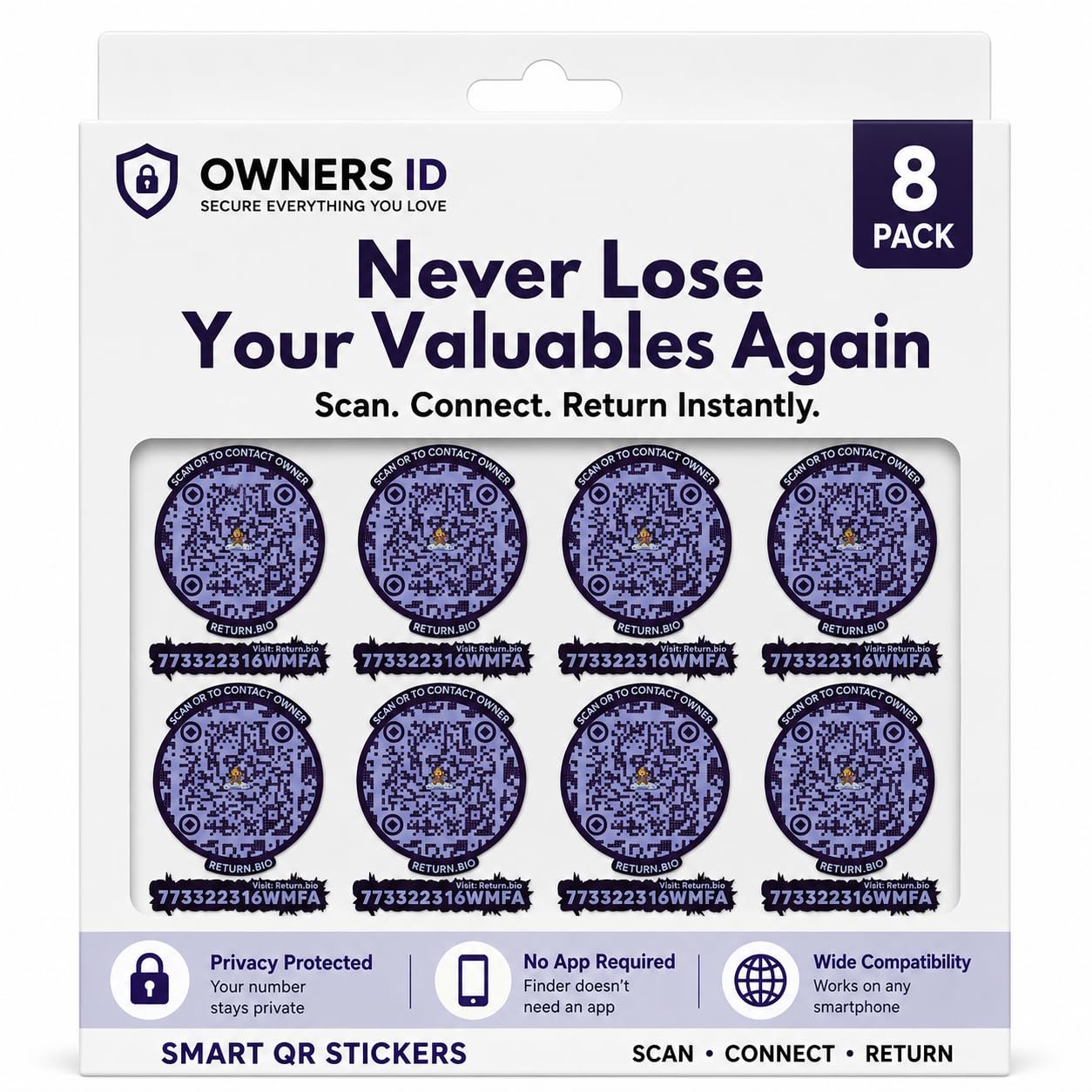 Smart QR Lost & Found Stickers for Phones, Wallets, Gadgets & Everything You Own | Waterproof UV Transfer Decals | Pack of 8 | Stick it if You Own it. (Blueberry)-image-44