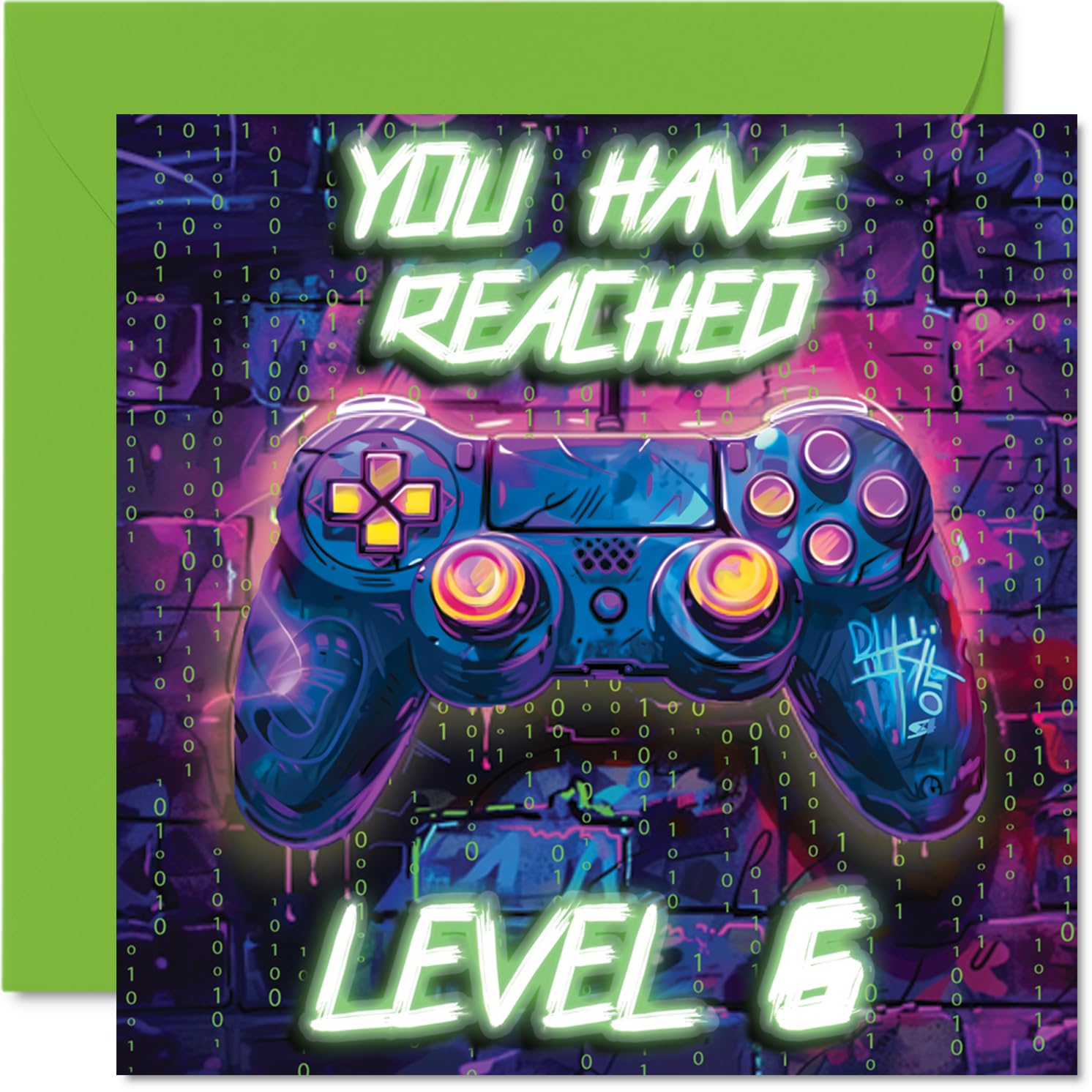 6th Birthday Cards for Boys - Neon Video Gamer - Happy Birthday Card for 6 Year Old Boy Grandson Nephew Cousin Brother, 145mm Bday Greeting Cards