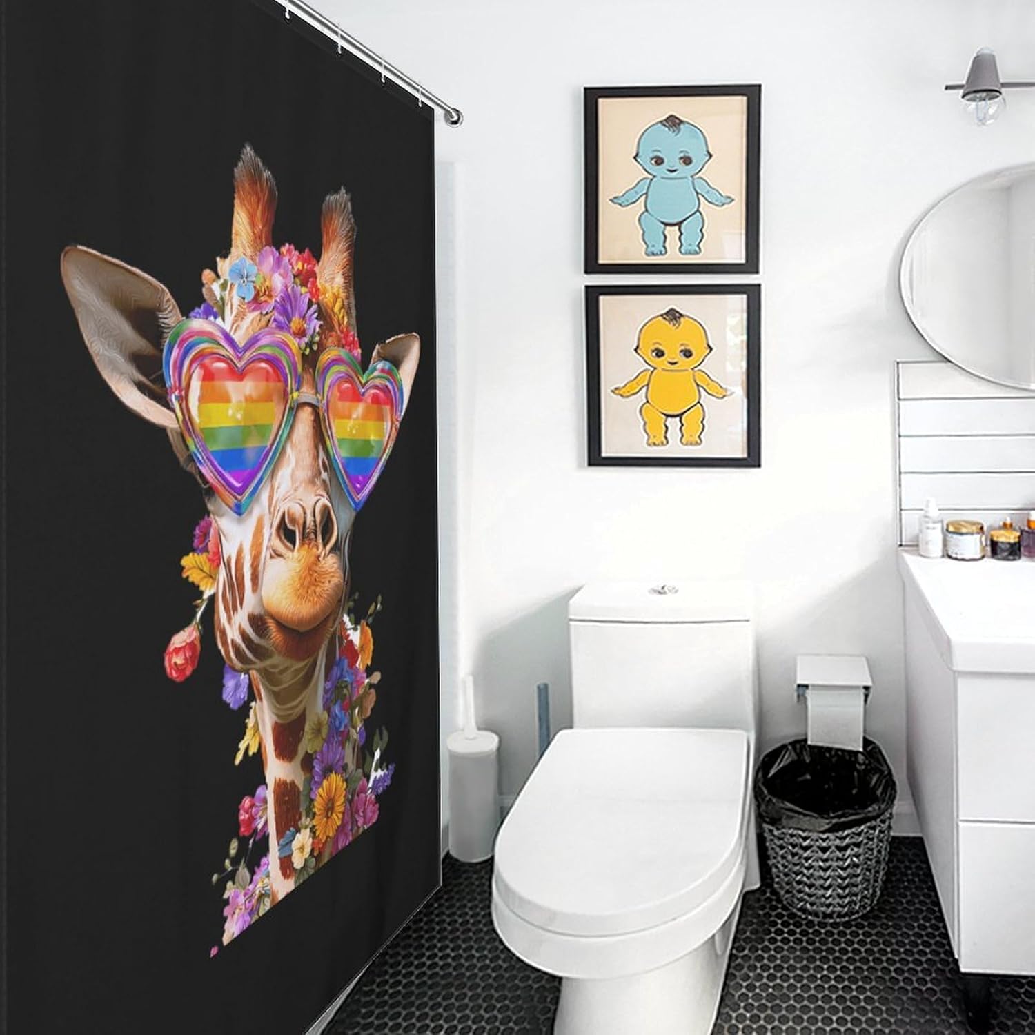 Giraffe Print Shower Curtain 46.85x70.87Inch（119x180cm） Polyester Bath Curtain Shower Curtains Printed Decorative