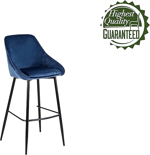 Miniatura 7 de Porthos Home Ugo - Juego de 2 taburetes de bar, respaldo bajo de apoyo y reposabrazos en tapicería de terciopelo suave y patas de hierro resistentes