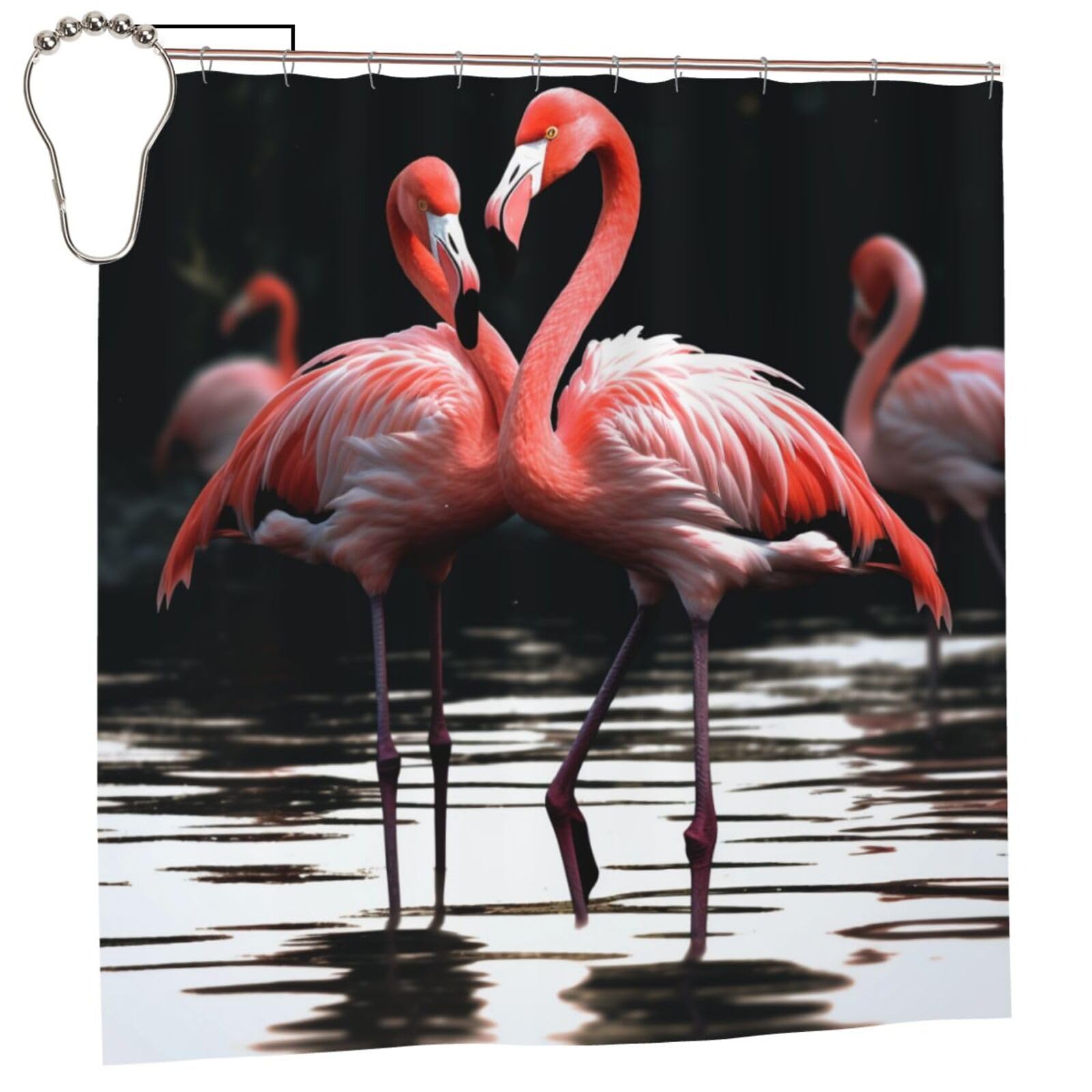 BWWHCCTI Cute Flamingo Printed Shower Curtain With 12 Iron Hooks Opaque Quick Drying Waterproof Shower Curtains Sets For Bathroom 183x183 CM