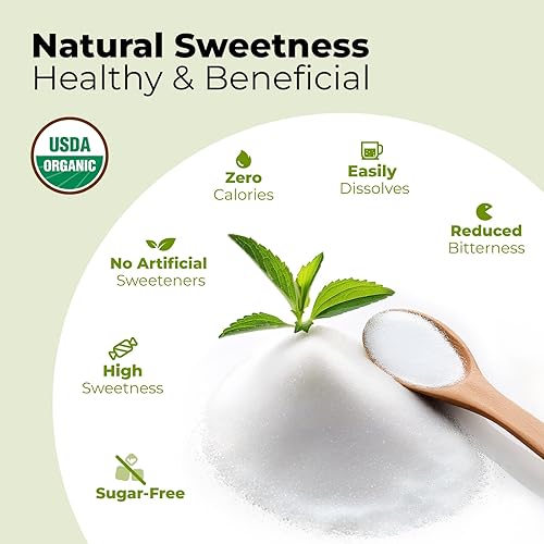 Miniatura 3 de Viccoky Polvo de stevia orgánica de 6 onzas (6.03 oz), extracto puro de stevia en polvo, sin azúcar y 0 calorías, sin aditivos, sustituto del