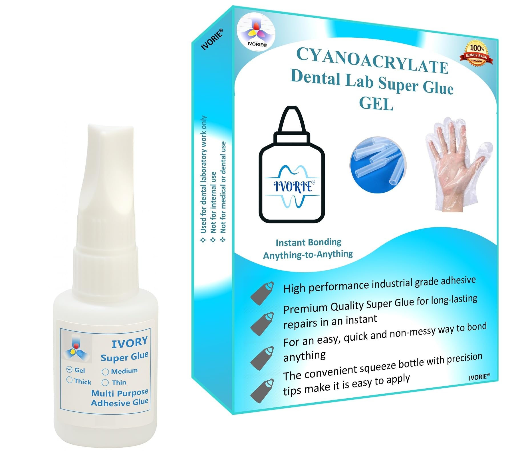 Dental Lab Super Glue Adhesive Instant Bonding - Gel (1oz)