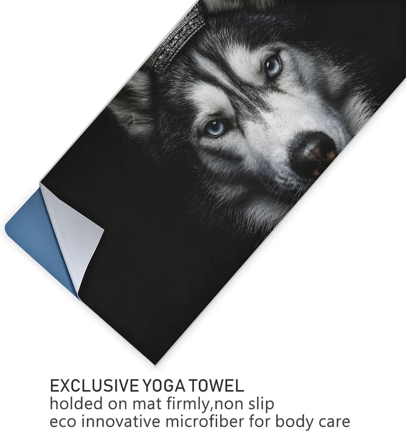 Hot Yoga Towel Husky Crown – Stylish, Non-Slip, Grip Dots, Super Absorbent, 27" x 73" - Yoga Mat Towels for Exercise, Fitness