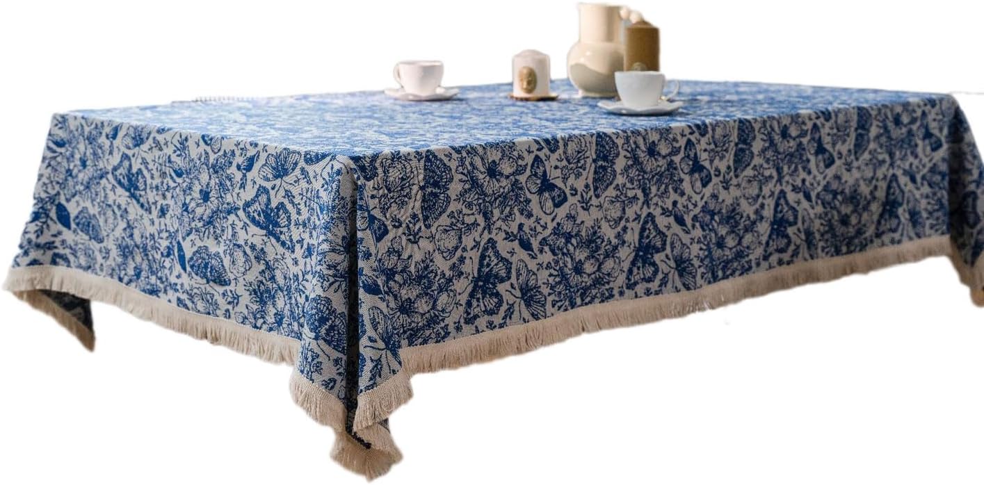 Blue Printed Tablecloth Thick Tablecloth Rectangular Coffee Table Cover Dust Cover,140 * 200cm
