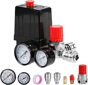 Baverta Compresseur D'air Pressostat-Régulateur De Compresseur D'air Interrupteur De Commande De Pression Régulateur De Soupape 90-120 PSI Avec Doubles Jauges