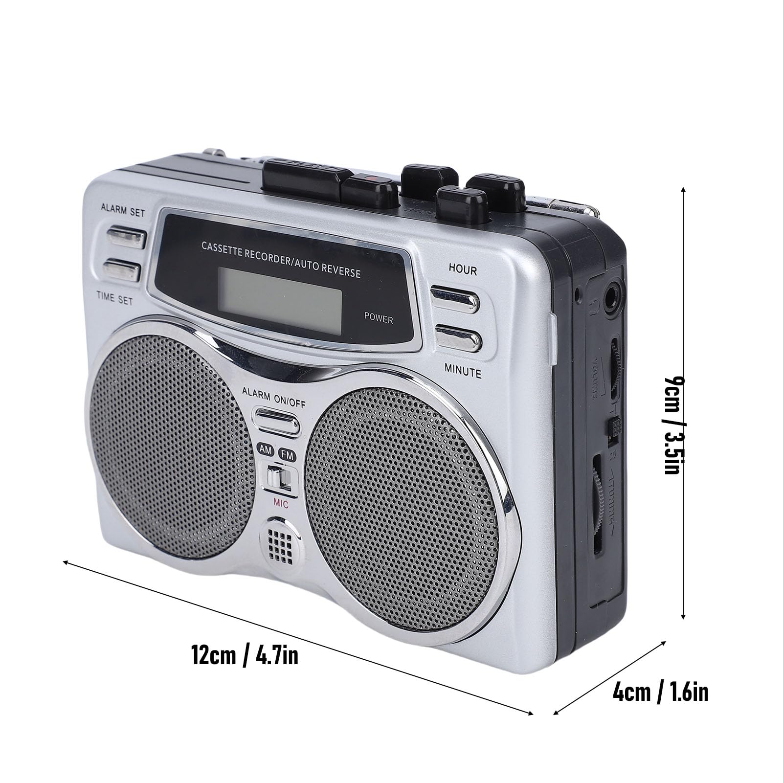 Eujgoov Wielofunkcyjny Magnetofon Kasetowy z Radiem AM FM Funkcje Zegar Cyfrowy Timer Odtwarzacz Taśmowy w Stylu Vintage z Dużym Głośnikiem i Gniazdem Słuchawkowym Wbudowany Mikrofon