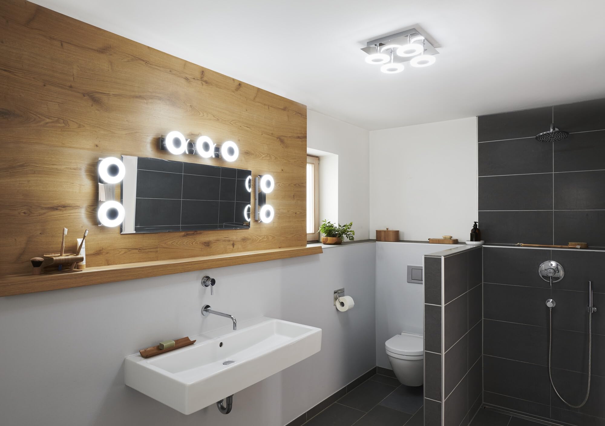 LEDVANCE Smart LED Badezimmerlampe chrome, 26W, 2800LM, 3000-6500K, 30cm, IP44, Orbis Wave Wandleuchte, Badezimmerleuchte mit Wifi Technologie, dimmbar, steuerbar über App und Sprachassistenten
