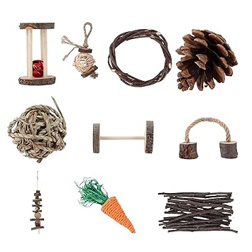 Wooden Teething Toys, Pet Chewing Toy Set Non Toxic Negative Emotion Elimination Multiple Applicable Objects Safe for Birds for Small Rodents