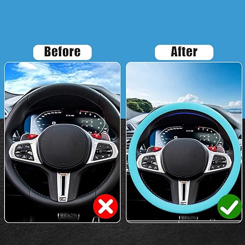 Miniatura 3 de JDDRY Funda para volante - Protector de silicona - Ajuste universal - Azul claro (1PC)