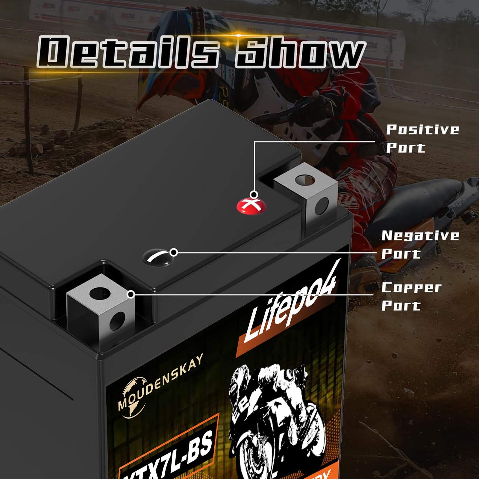 Lithium Motorrad Batterie 12V Lithium Powersports Batterie mit BMS (YTX7L-BS 12.8V 3Ah 300A) LiFePO4 Motorrad Batterie Starterbatterien für Motorräder, ATV, UTV, Wasserfahrzeuge, etc
