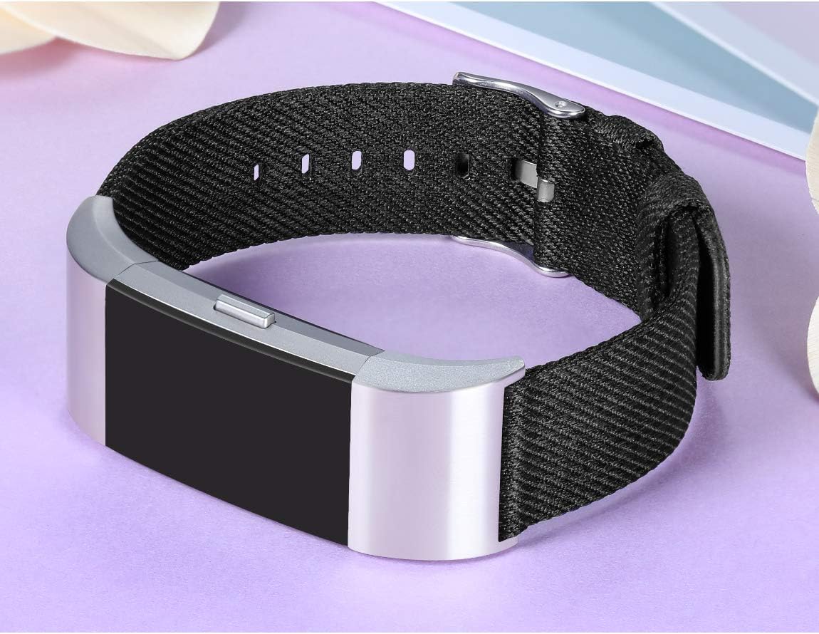 Maledan Compatible with Charge 2 Bands for Women Men, Breathable Woven Fabric Replacement Accessory Strap Compatible with Charge 2 and Charge 2 SE Fitness Activity Tracker, Small, Black