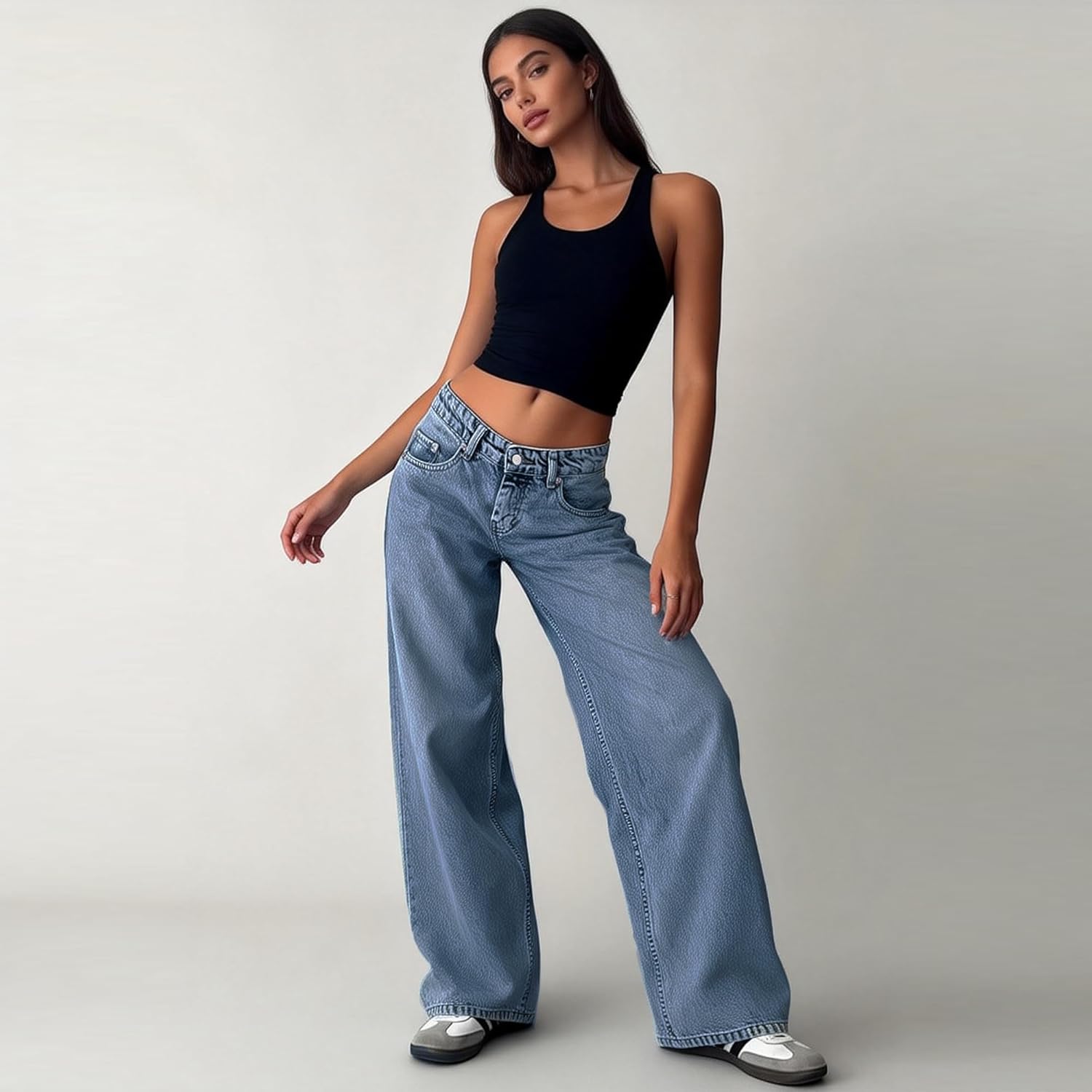 Low Rise Baggy Jeans for Women Trendy Wide Leg Loose Fit Denim Pants Y2K Stretchy Jeans - Image 5