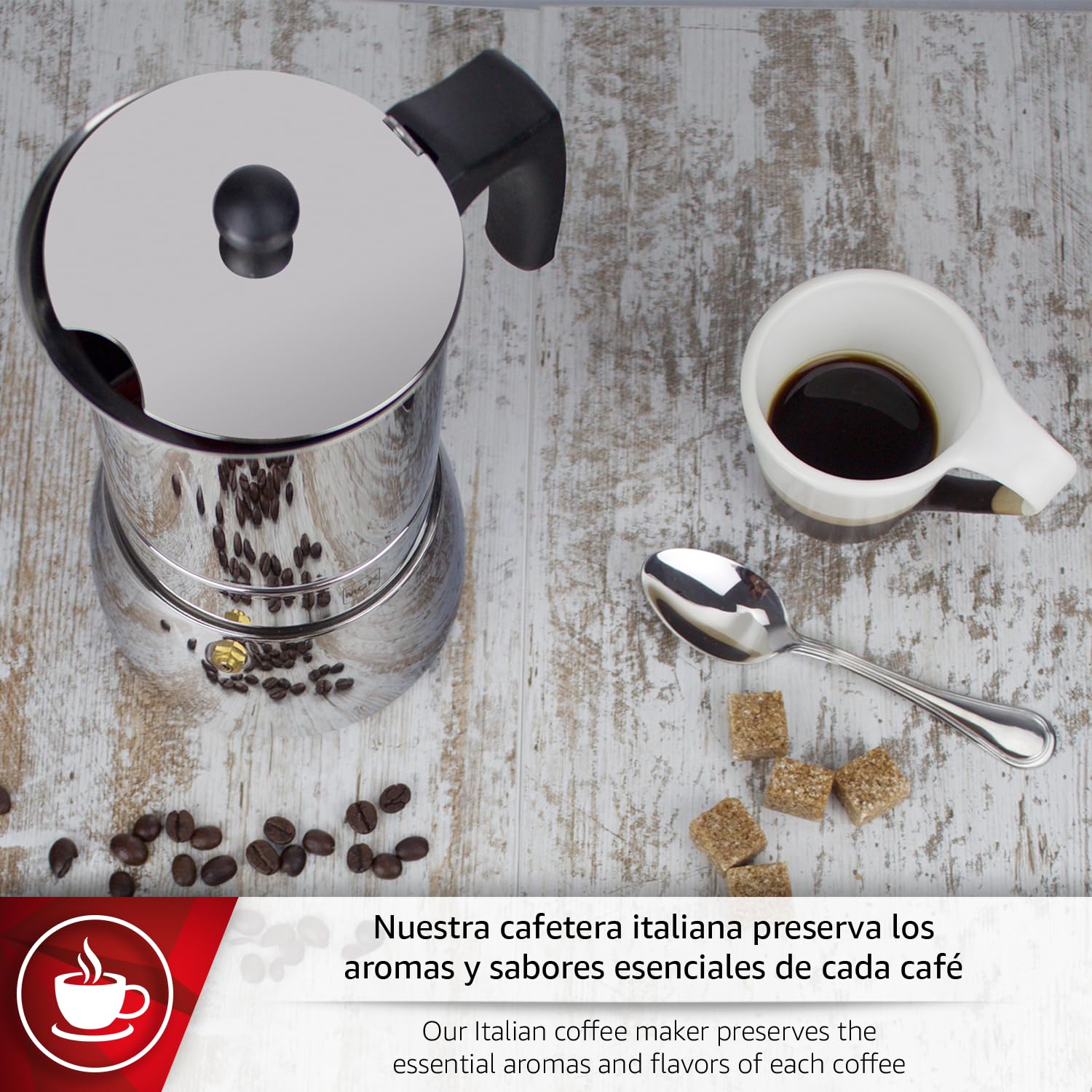 Magefesa Genova - Caffettiera Moka 6 Tazze, Acciaio Inox 18/10, Manico Ergonomico, Risparmio Energetico, per Tutti i Tipi di Cucine, Induzione