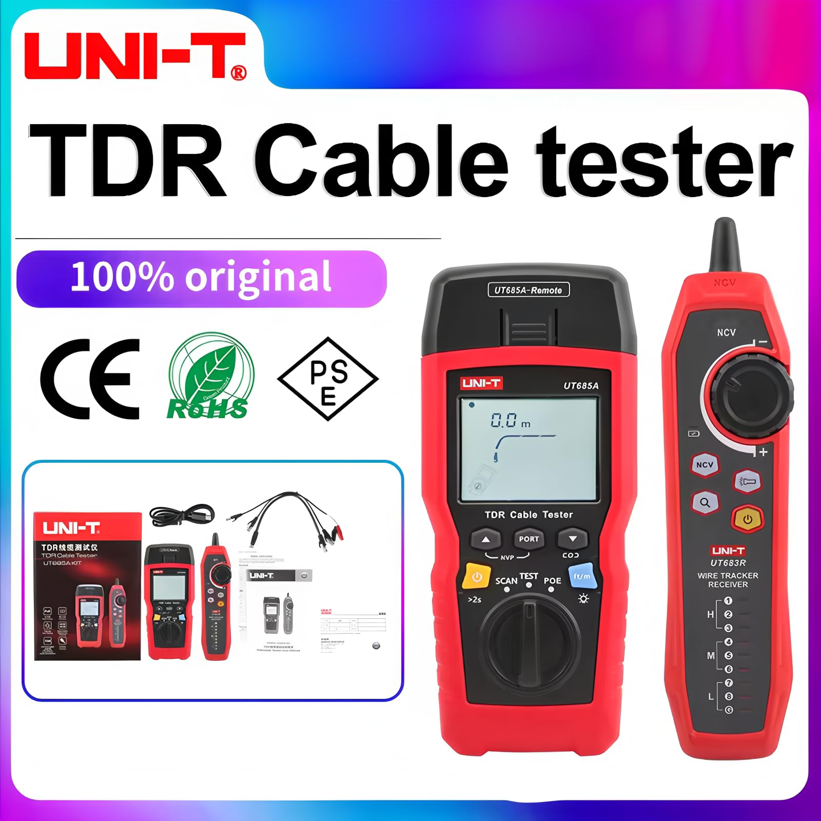 Kit testeur de câble TDR UNI-T UT685A – Solution tout-en-un de localisation des défauts réseau avec cartographie des câbles et détection PoE