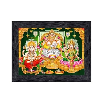 PnF Laxmi Ganeshji Diwali Puja Religious Wood Photo Frames with Acrylic Sheet (Glass) for Worship/Pooja(photoframe,Multicolour,8x6inch)-22347