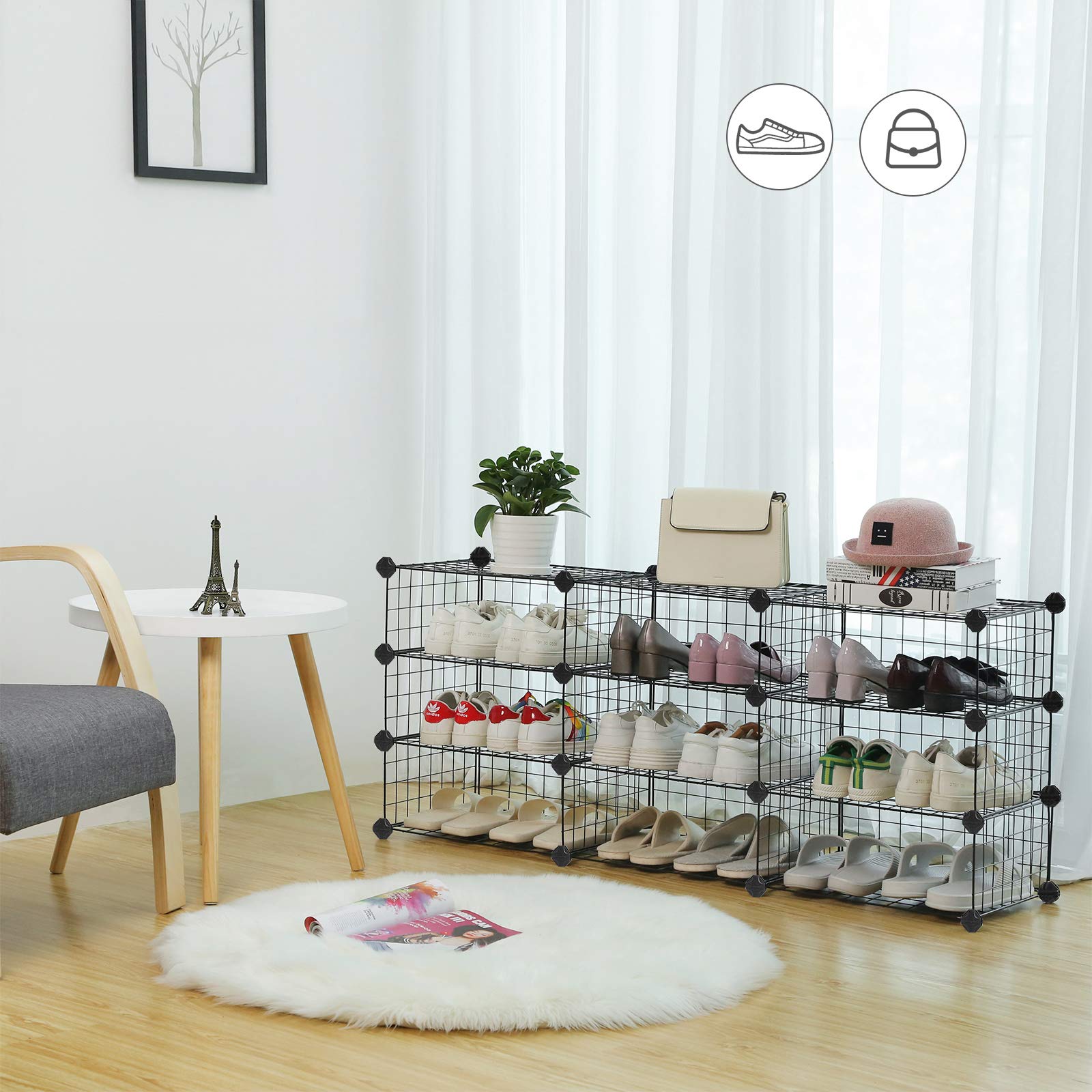 SONGMICS Shoe Rack, Rectangular Cube Organiser, Modular DIY Storage