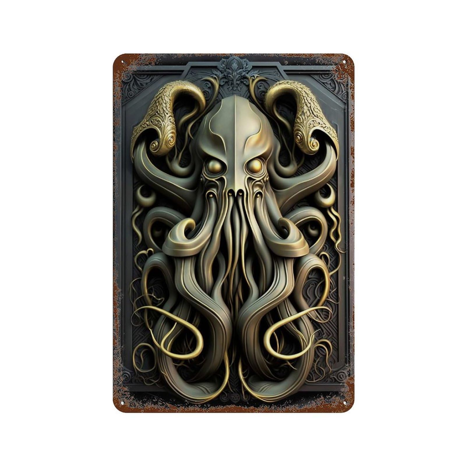 Kraken Regal Abyss Retro Metal Sign 11.8"x7.9", Decorative Metal Wall Art for Garage, Bar And Workshop Decor