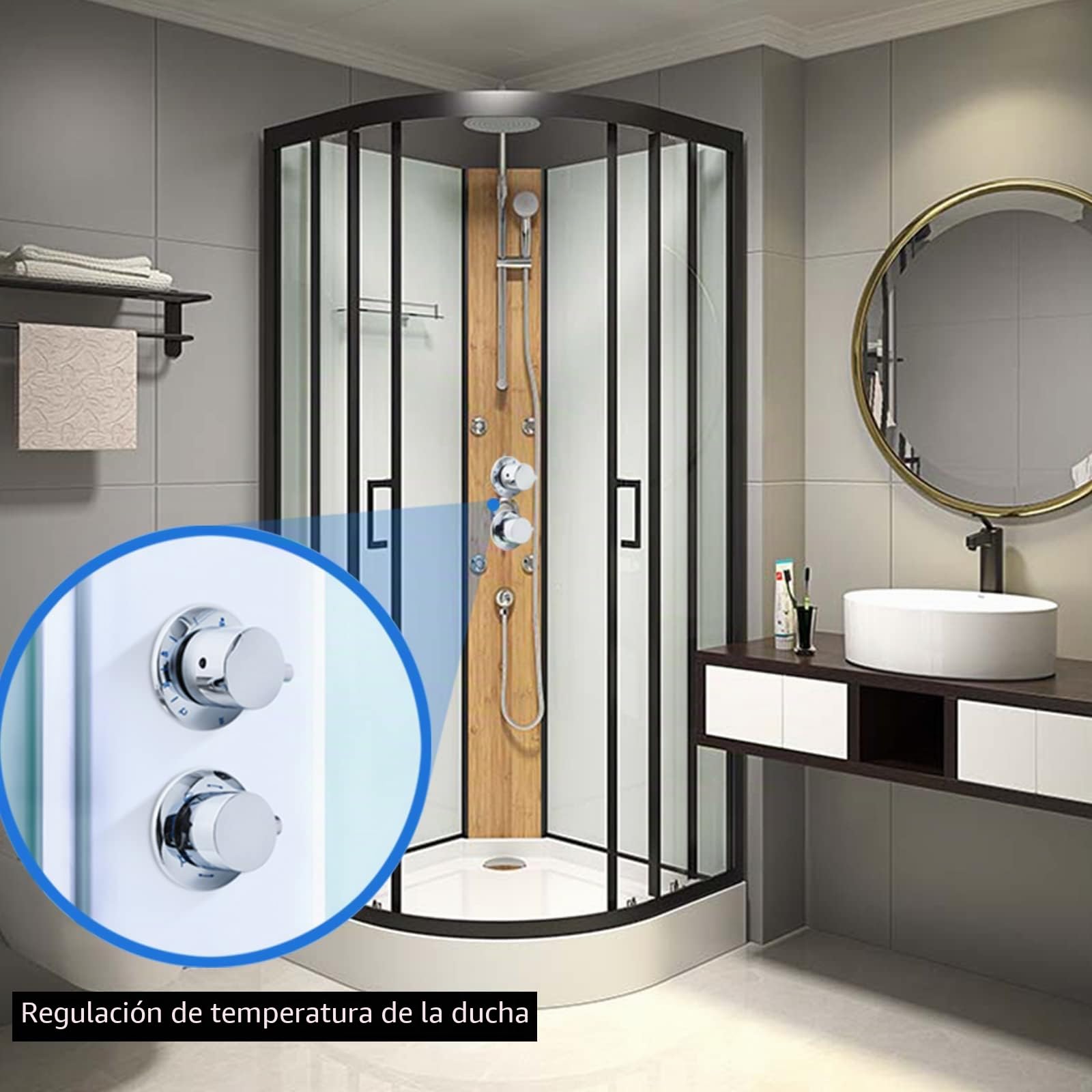 Grifo mezclador termostático de 1 vía para ducha, de pared, de latón, mezclador para bañera de agua fría y caliente, mezclador de baño para ducha de baño y cabina, G1/2"