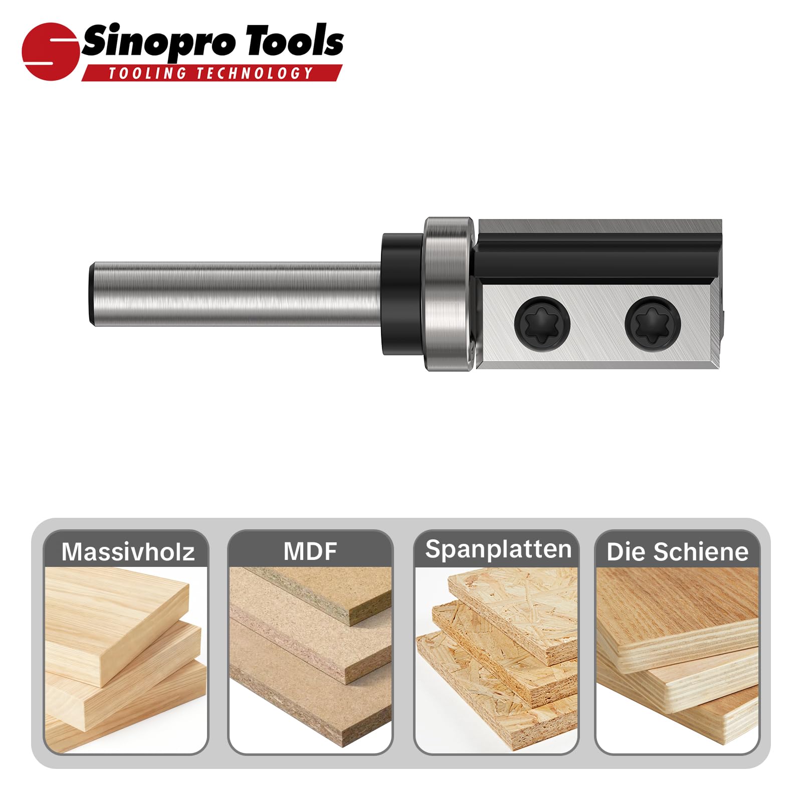 Fraisage à changement latéral Fraise à affleurement HW – Tige de 8 mm, diamètre de coupe de 19 mm, longueur de coupe de 30 mm, roulement à billes en bas, pour l’usinage du bois et le