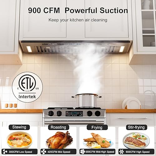 Miniatura 2 de BRANO Campana extractora de 36 pulgadas, 900 CFM, control de voz, gestos, táctil, ventilación integrada de campana de cocina con ventilador de