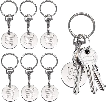 LIYANHU Trolley Tokens, 6 Pcs Trolley Keyring Shopping with Metal Clips and Rings Lobster Keyrings for Supermarket