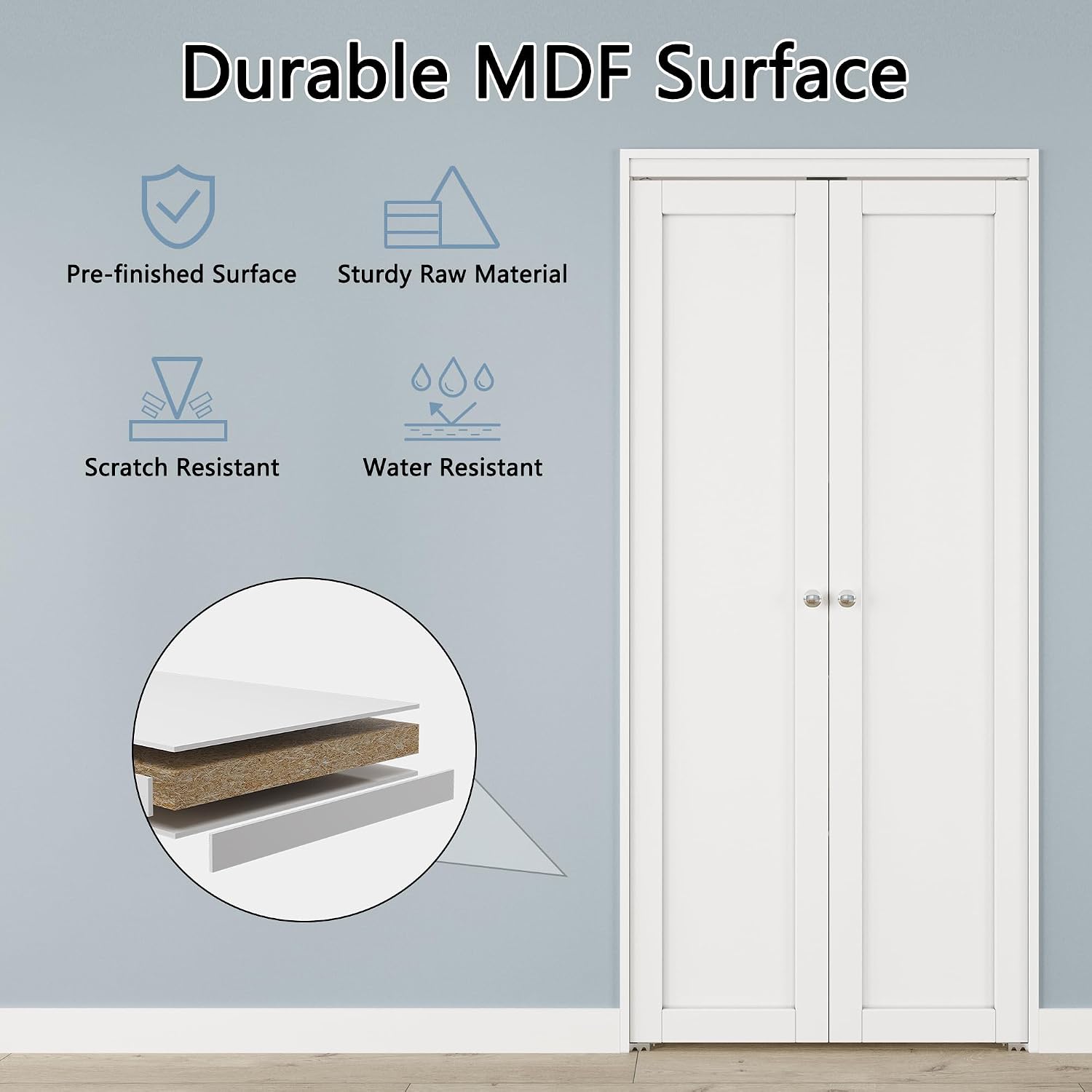 French Pivot Door for 24" x 80" Opening, Full MDF Panels with Pivot Hardware, Swing Doors for Pantry/Laundry/Storage Room, White, Water&Scratch-Resistance Surface, Easy Install
