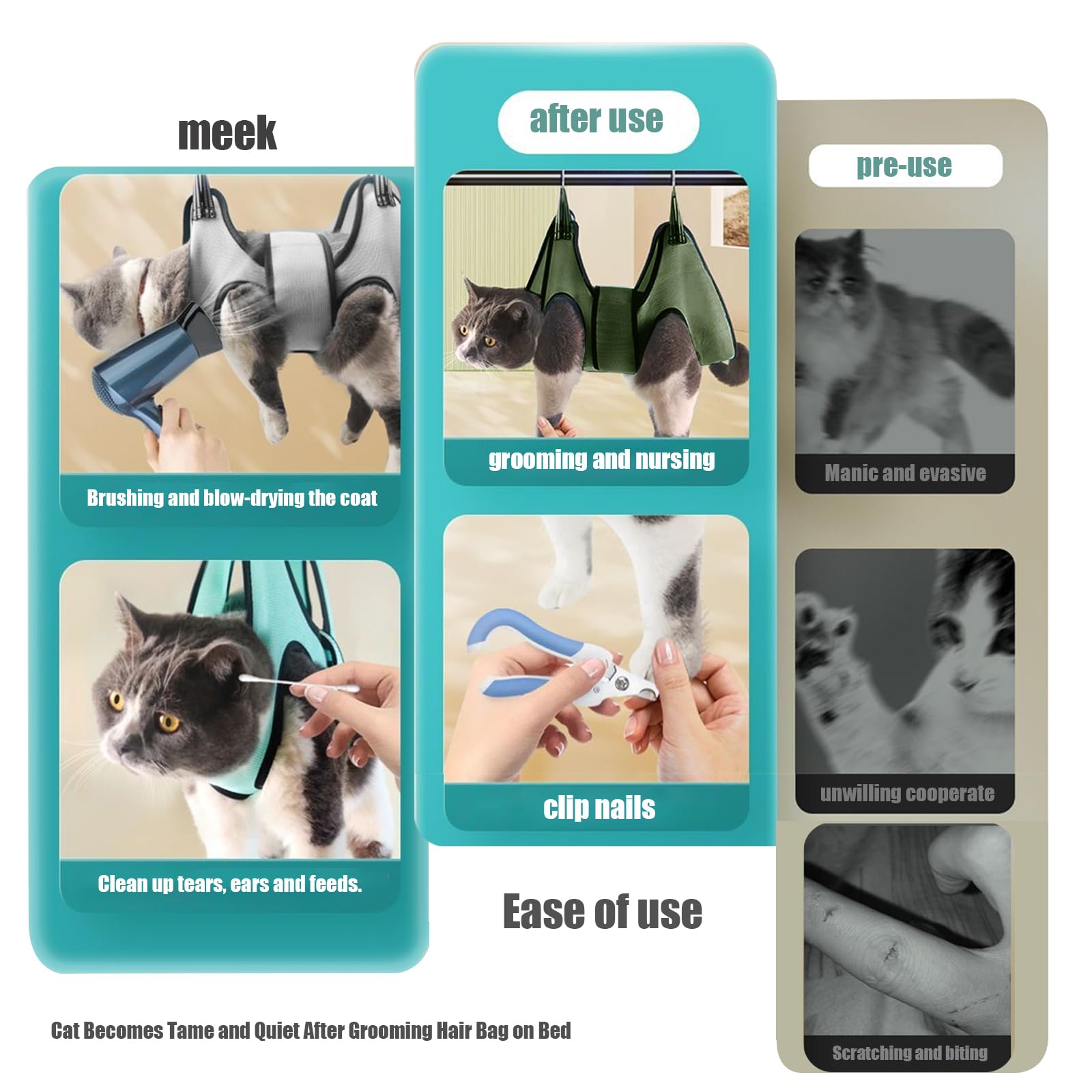 Katzenpflege Hängematte mit Sicherheitsgurt zum Nagelschneiden (S, Dunkelgrün)