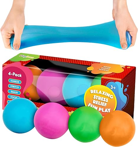 Pelotas antiestrés para tirar, estirar y apretar, paquete de 4 unidades, varios colores, bola de rebote suave de 2 pulgadas, bolas sensoriales
