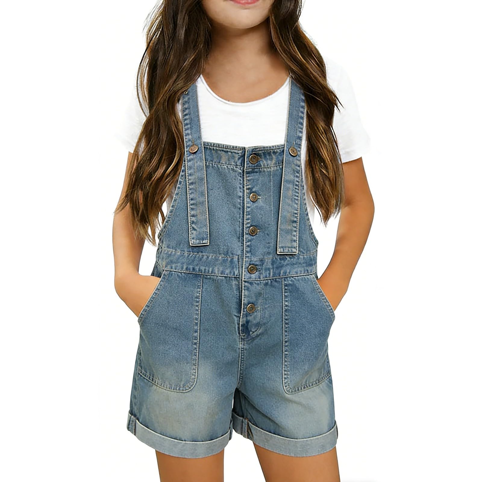 Kurze Latzhose Jeans,Mädchen Overall Sommer,Baggy Jean Jumpsuit mit Taschen,Verstellbare SchulterträGer,Klamotten Teenager Mädchen Trend Set für Aktivitäten zu Hause oder am Strand.