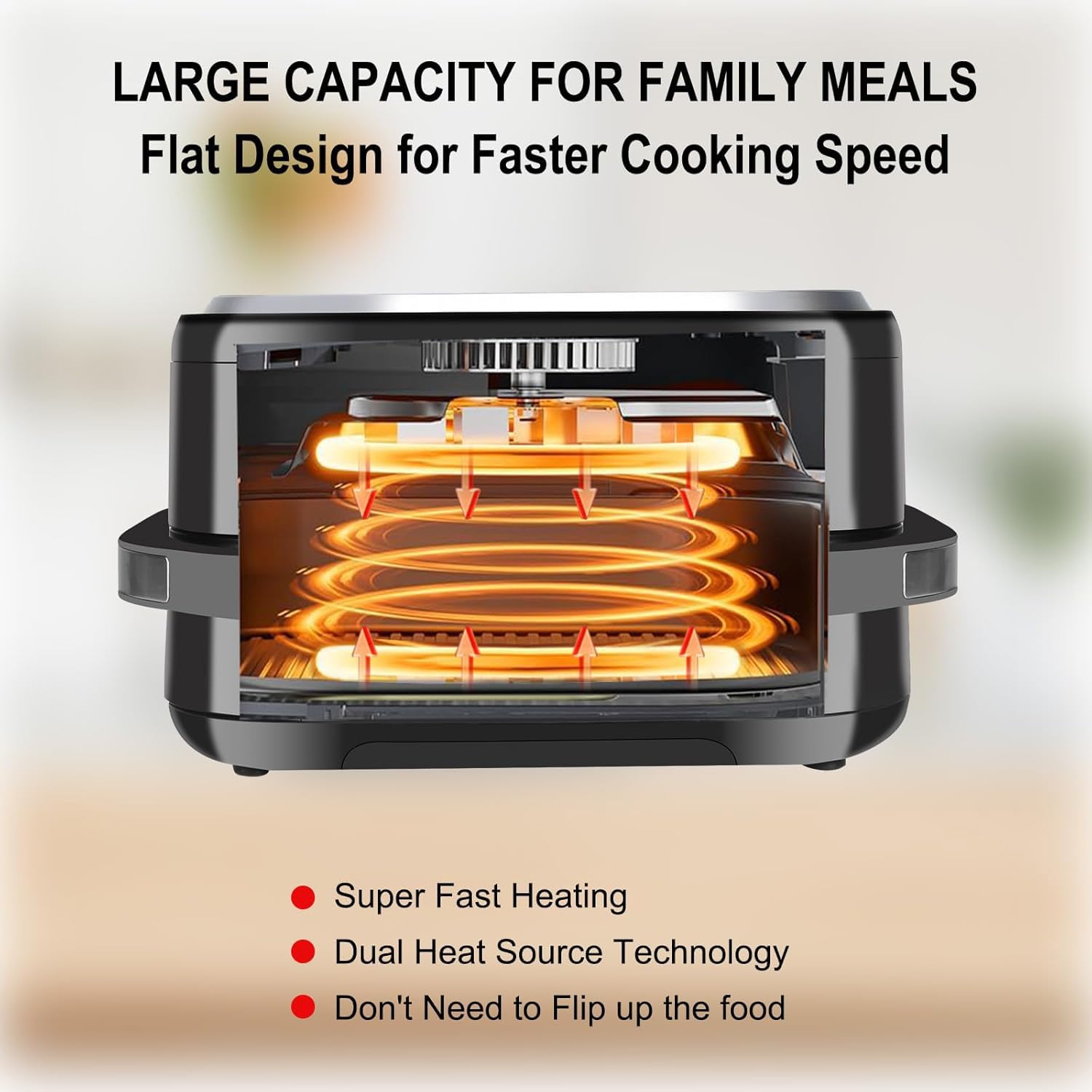 Forno per pizza e friggitrice ad aria, 4,3 l, 11 in 1, con tecnologia di flusso d'aria superiore e inferiore, display digitale, grande finestra di visualizzazione, piastra grill, fino a 32 ali di