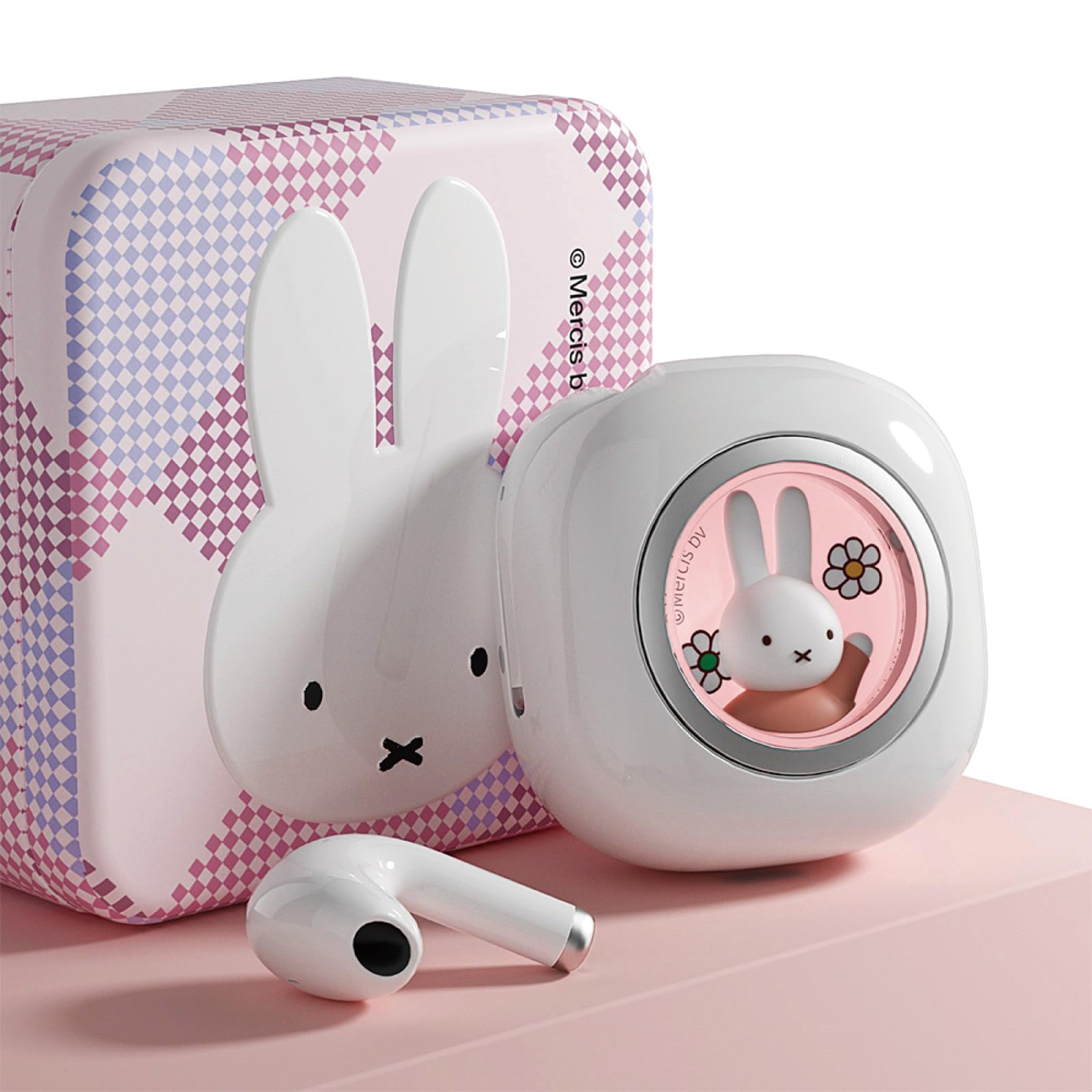 MiPow x Miffy Miffy Earbuds-Pro Bluetooth 5.3, IPX5 Waterproof Sweatproof for Sports, HD Stereo Heavy Bass, Fast Charging 30H Battery Life, Cute 3D Iron Box & Miffy Doll Design (Pink)