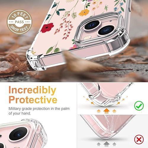 Miniatura 3 de YOYORI Funda compatible con iPhone 15 con protector de pantalla, diseño de patrón de flores, funda transparente floral para mujer, a prueba de