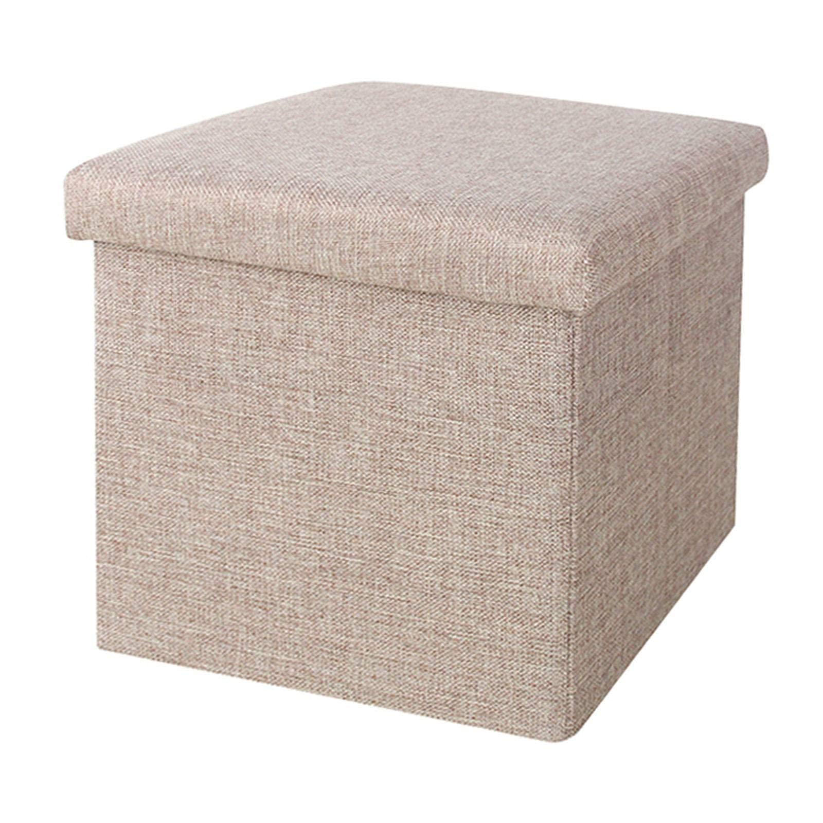 Boîte de rangement repose-pieds en lin kaki pouf cube pliant de salon