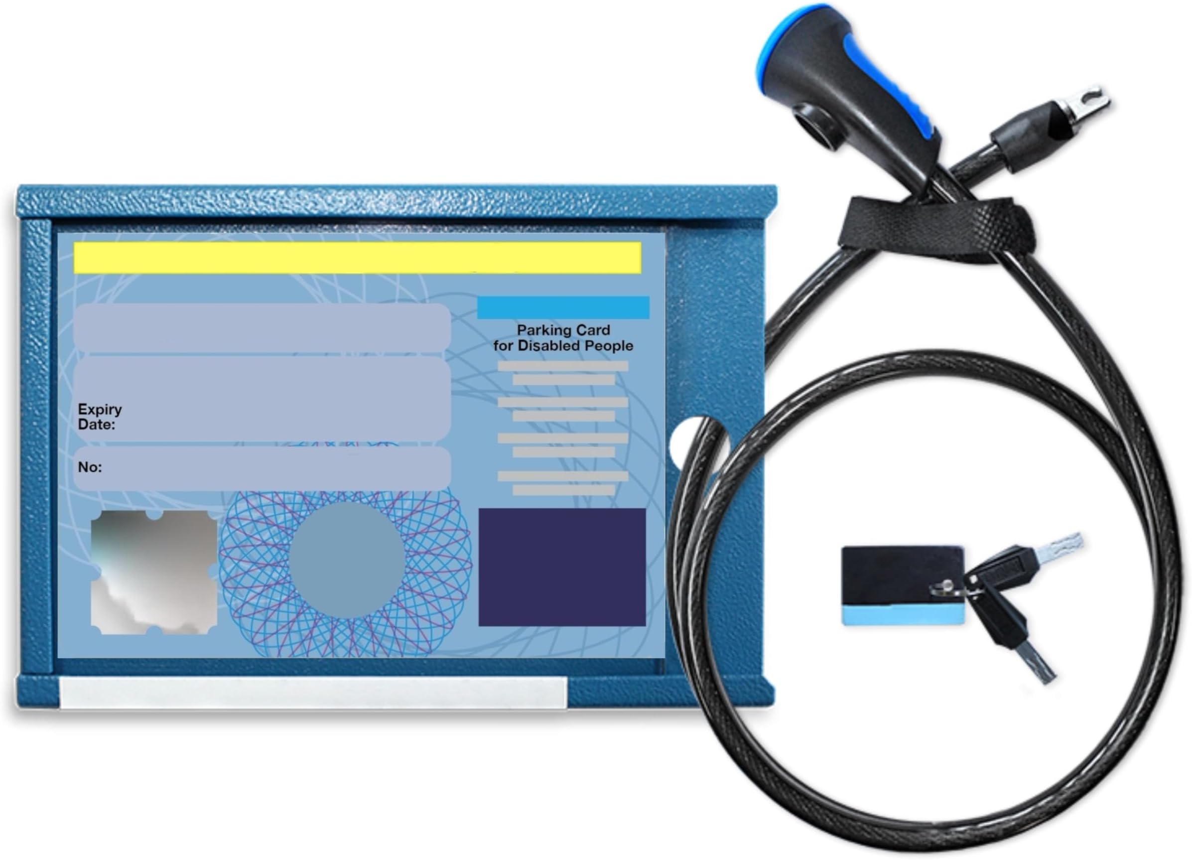Anti Theft Blue Badge Disabled Lock Holder Security Protector Device for Car - Suitable for Disability Parking Permit Secure Wallet Guard - Attach via Steering Wheel