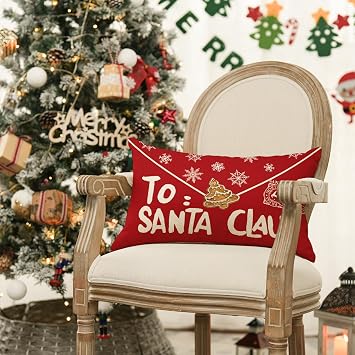 AVOIN colorlife Christmas to Santa Claus Snowflake Envelope Throw Pillow Cover, 12 x 20 Inch Winter Holiday Cushion Case Decoration for Sofa Couch
