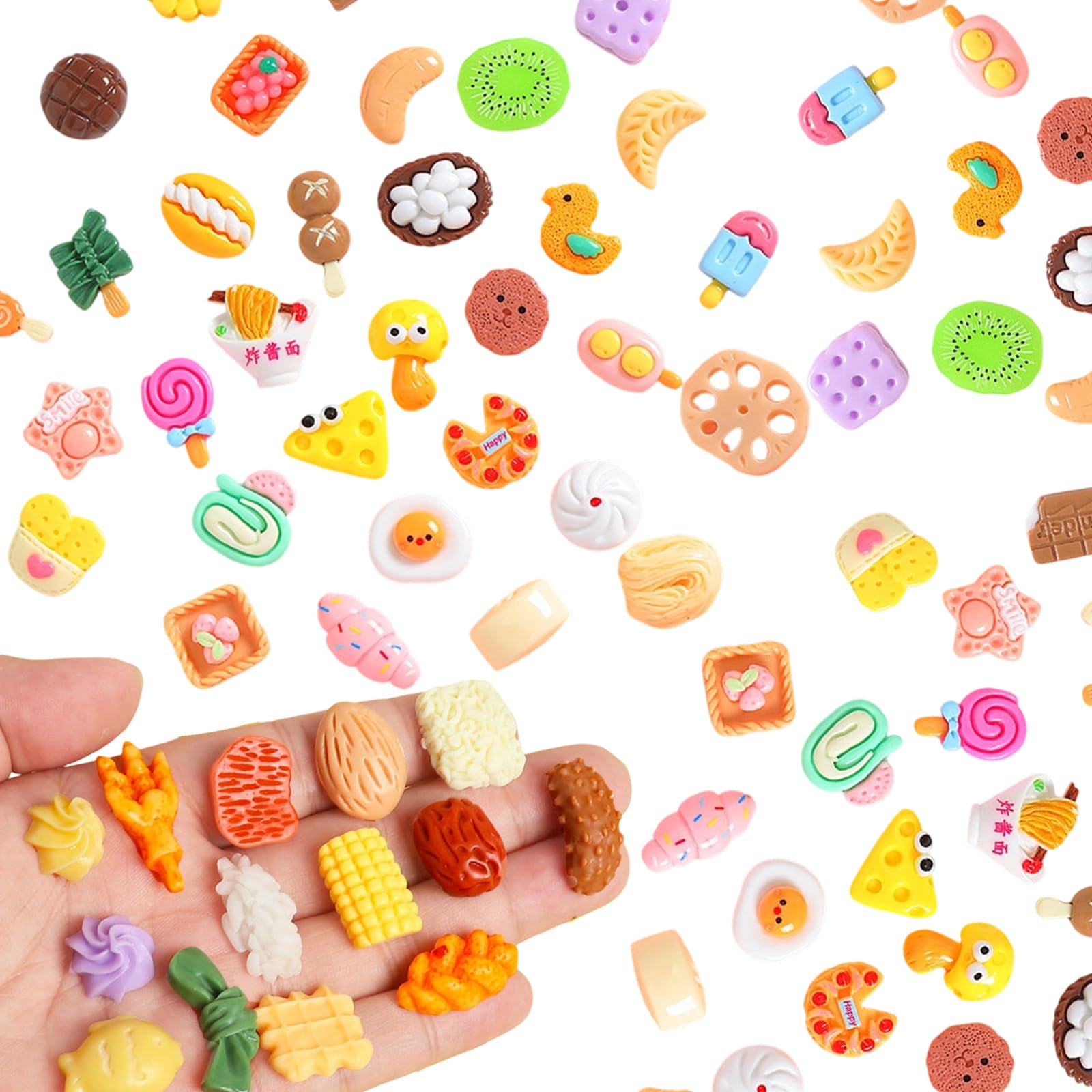 50 PCS Pretend Food, Miniature Play Food Drink Toys, Toy Kitchen Accessories, Mini Food, 1:12 Scale Miniature Dolls House Food Accessories(Random)
