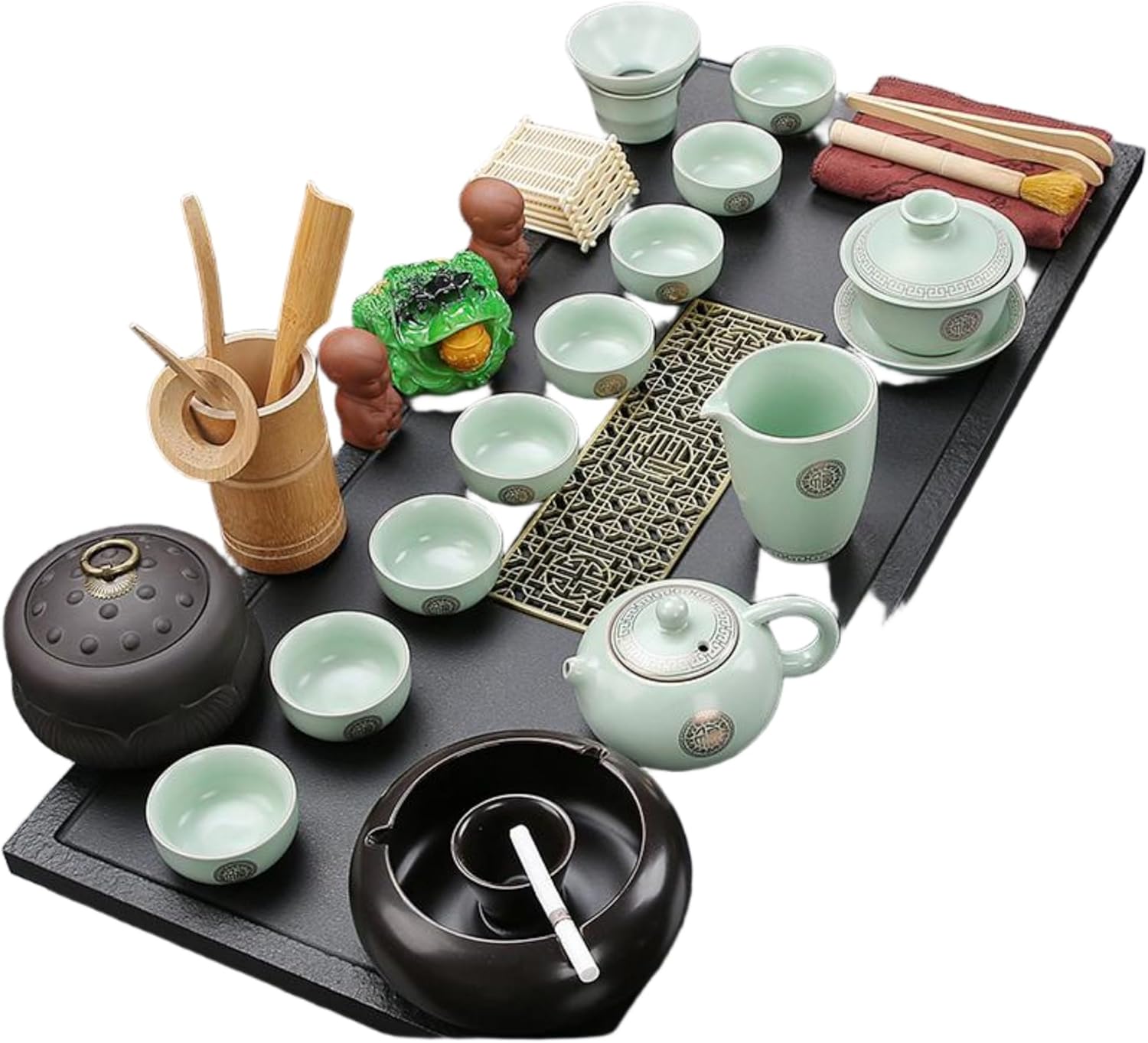 MOYEE 乌金瓷石茶盘 Chinese Gongfu Tea Tray 家用轻奢茶具套装排水式泡茶台石头托盘整块功夫茶海 A251