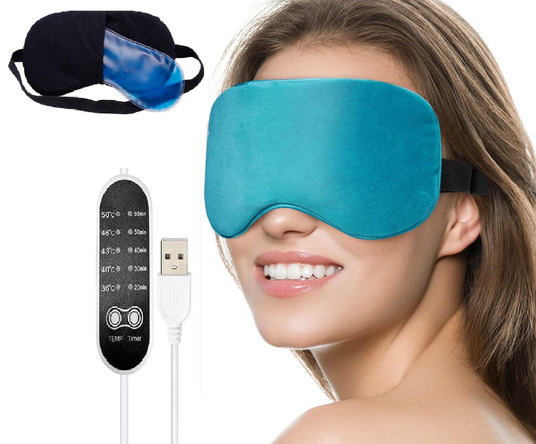 Heated Eye Mask for Dry Puffy Eyes with Sleeping Mask,USB Warm Heating Massage with Adjustable Strap Blind Fold for Sleep,Stress Pain Relief,Dark Circles,Eye Strain,Relaxing for Home,Office,Travelling-image-45