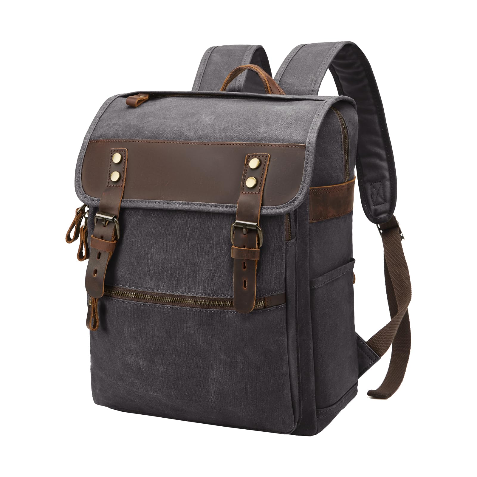 Photo 1 of NEHOR Waxed Canvas Vintage Backpack for Men Women, Dark Grey