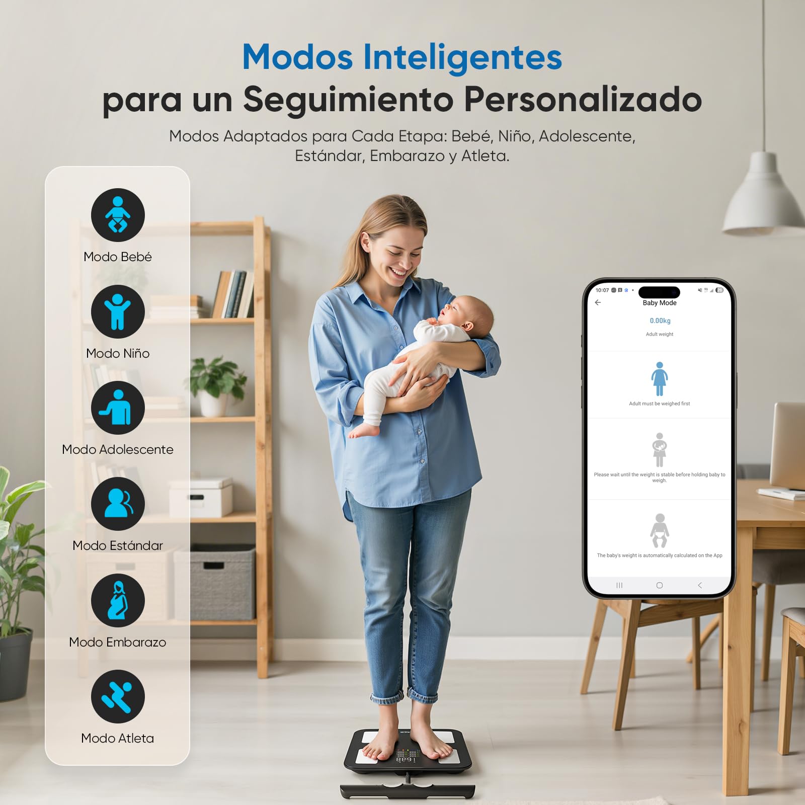 Báscula de Baño Digital 8 Electrodos, Báscula Grasa Corporal Inteligente con Gran Pantalla VA, 28 Métricas, Análisis Corporal BIA Doble Frecuencia, Compatible iOS y Android, 30*30cm, Máx. 180kg/400lb