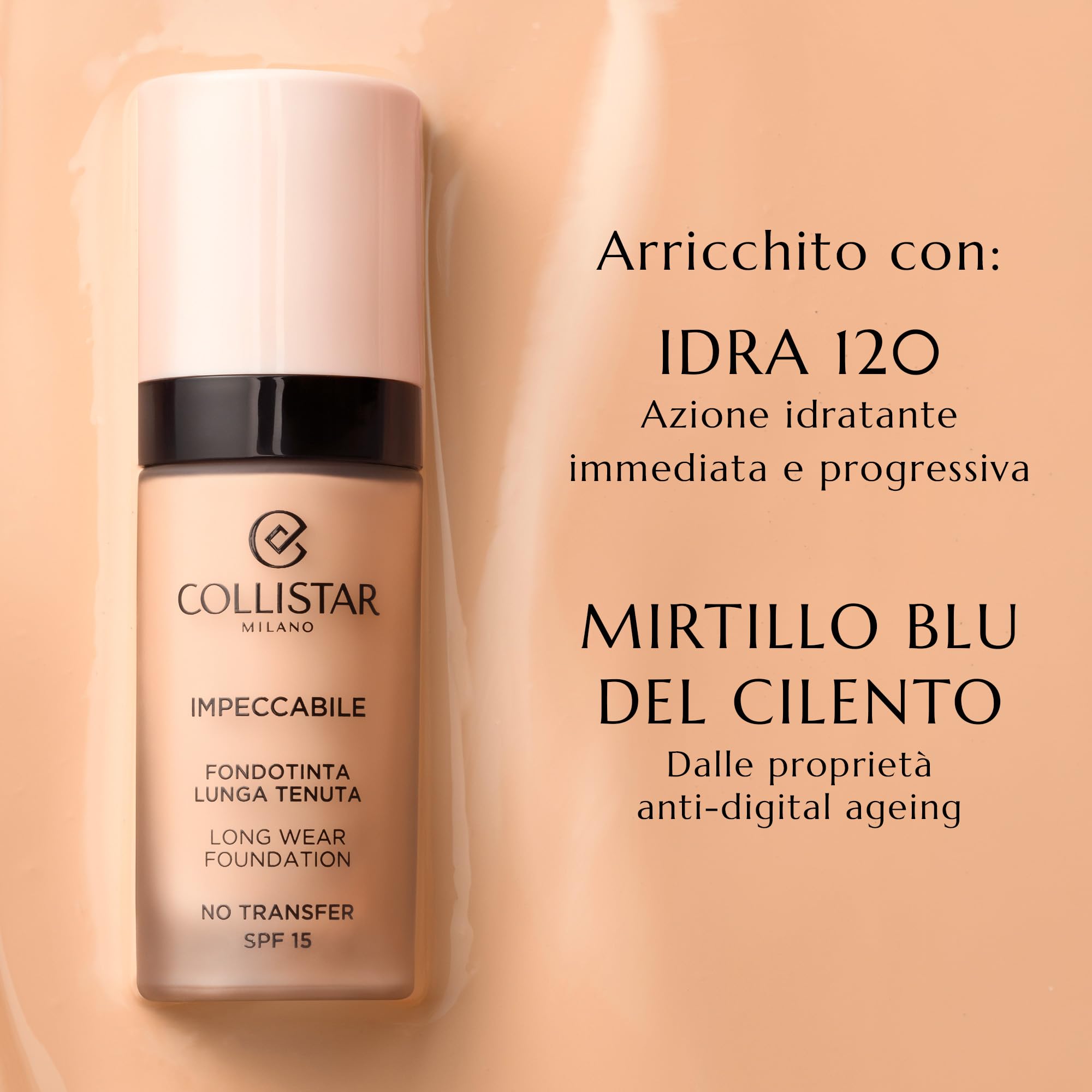 Collistar Unvermeidliche Foundation, lange haltbar, kein Transfer, SPF 15, sofortige Feuchtigkeit und bis zu 120 Stunden, natürliches mattes Finish, zweite Hautoptik, modulierbare Deckkraft, 30 ml