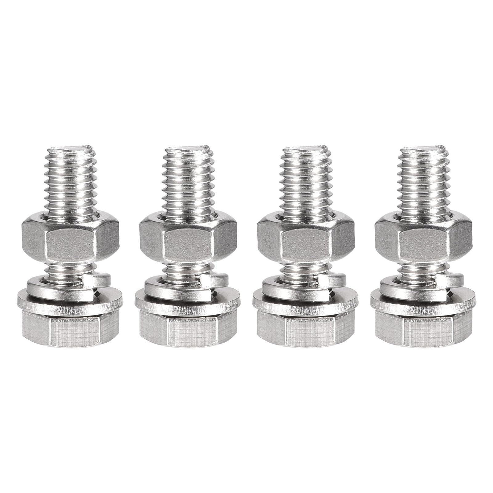TOP-VIGOR 4Pcs M10 x 35mm Hex Head Screws Bolts, Nuts, Flat & Lock Washers Kits