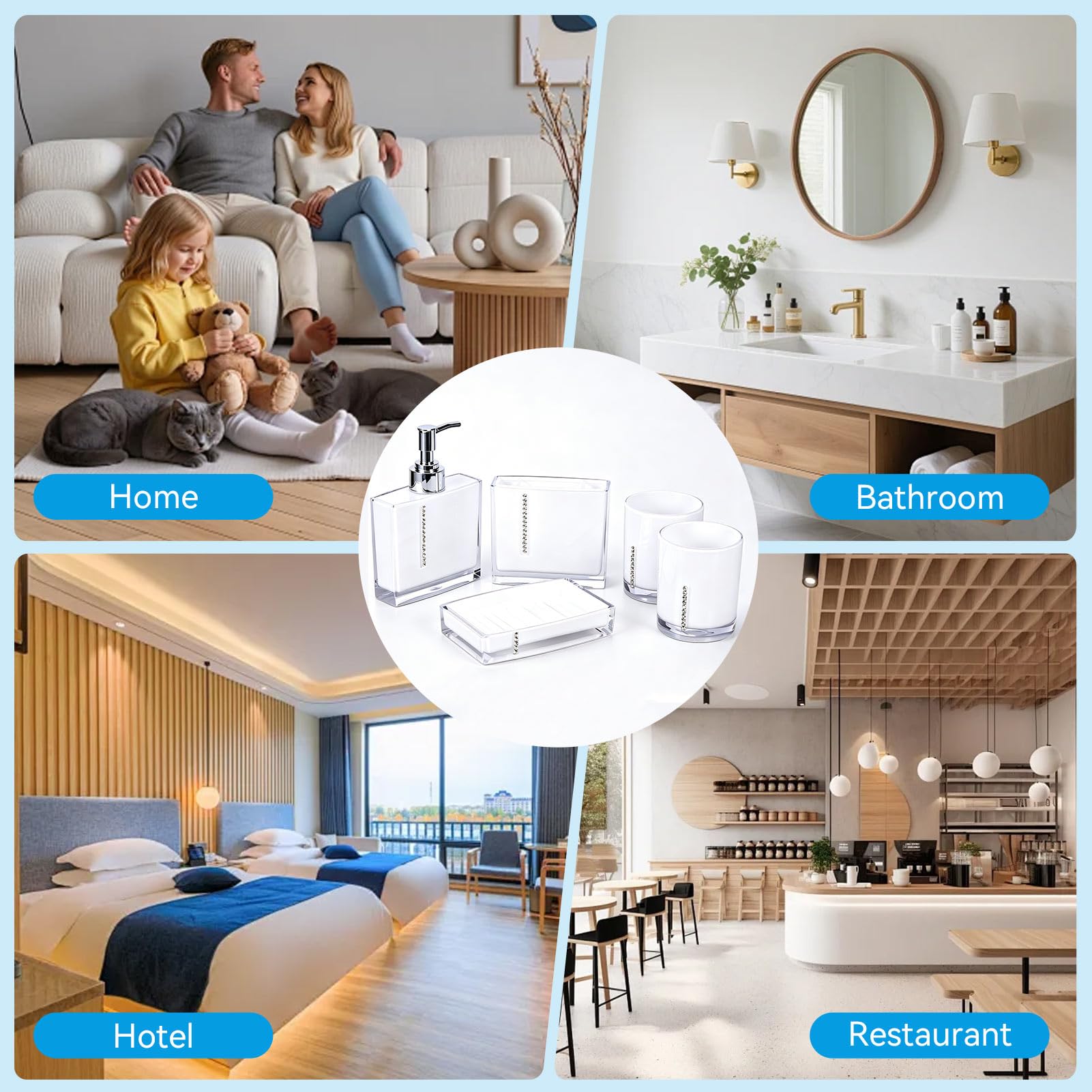 Juego De Accesorios De Baño, Juego De Accesorios De Baño Blanco, 5 Piezas De Acrílico, Taza De Baño, Soporte Para Cepillo De Dientes, Jabonera, Linda Decoración De Baño, Tocador De Baño Moderno, Decor