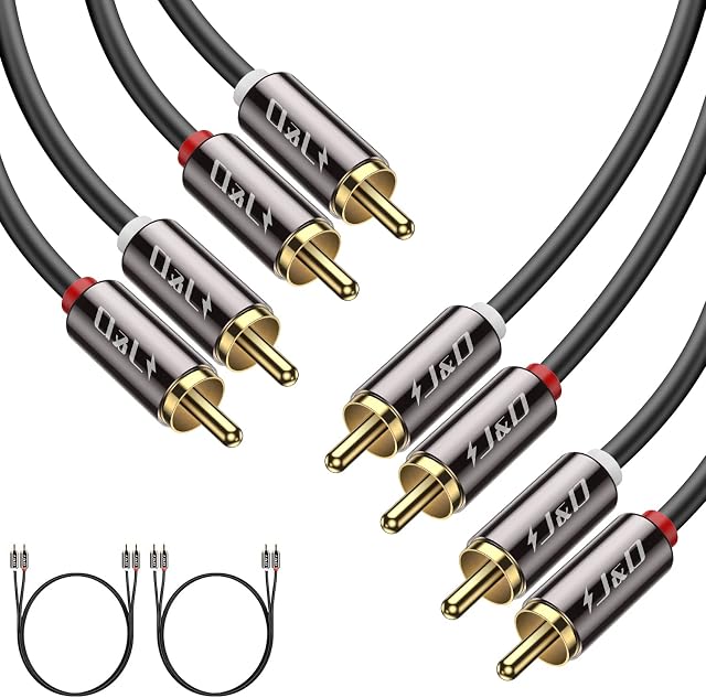 J&D RCA Cable, (2 Pack) Gold-Plated 2RCA Male to 2RCA Male Copper Shell Stereo Audio Cable, RCA Audio Cables, 0.9 Meter