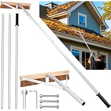 Leaf Roof Brush and Roof Rake, Adjustable Length Roof Cleaning Tool, Remove Roof Leaves Safely, with Natural Brush Head, Lightweight, Easy to Use & Store 21ft