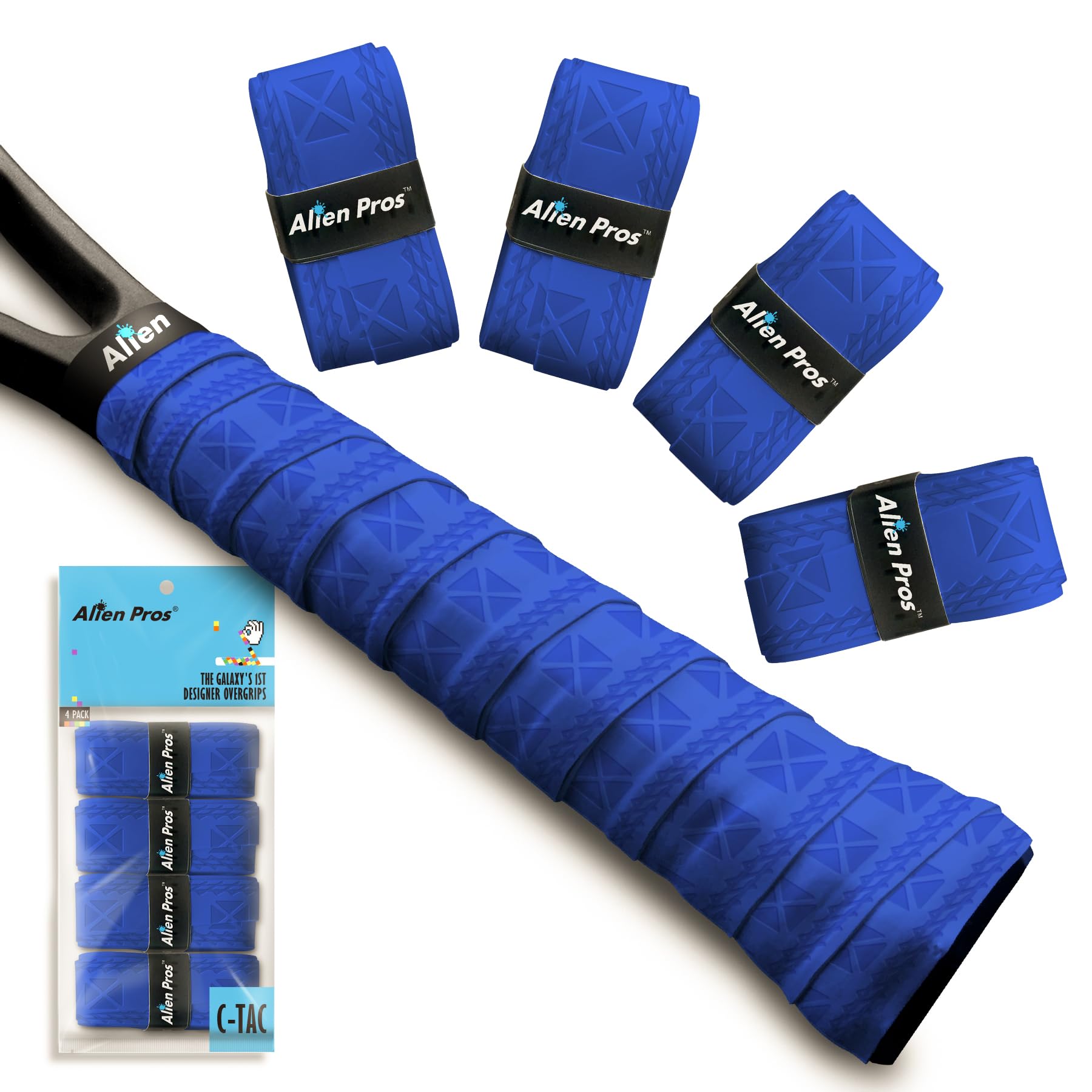 Tennis Racket Grip Tape (C-Tac) - Precut and Advanced Tac Feel Tennis Grip 4 Pack - Tennis Overgrip Grip Tape Tennis Racket - Wrap Your Racquet for High Performance